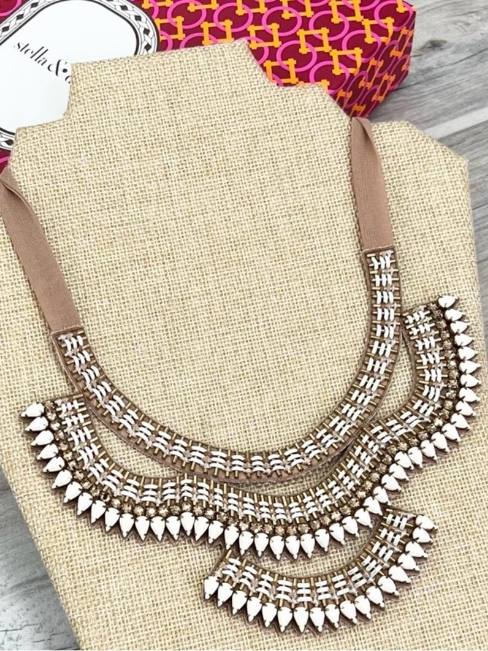 Stella & Dot Gold and White Statement Necklace